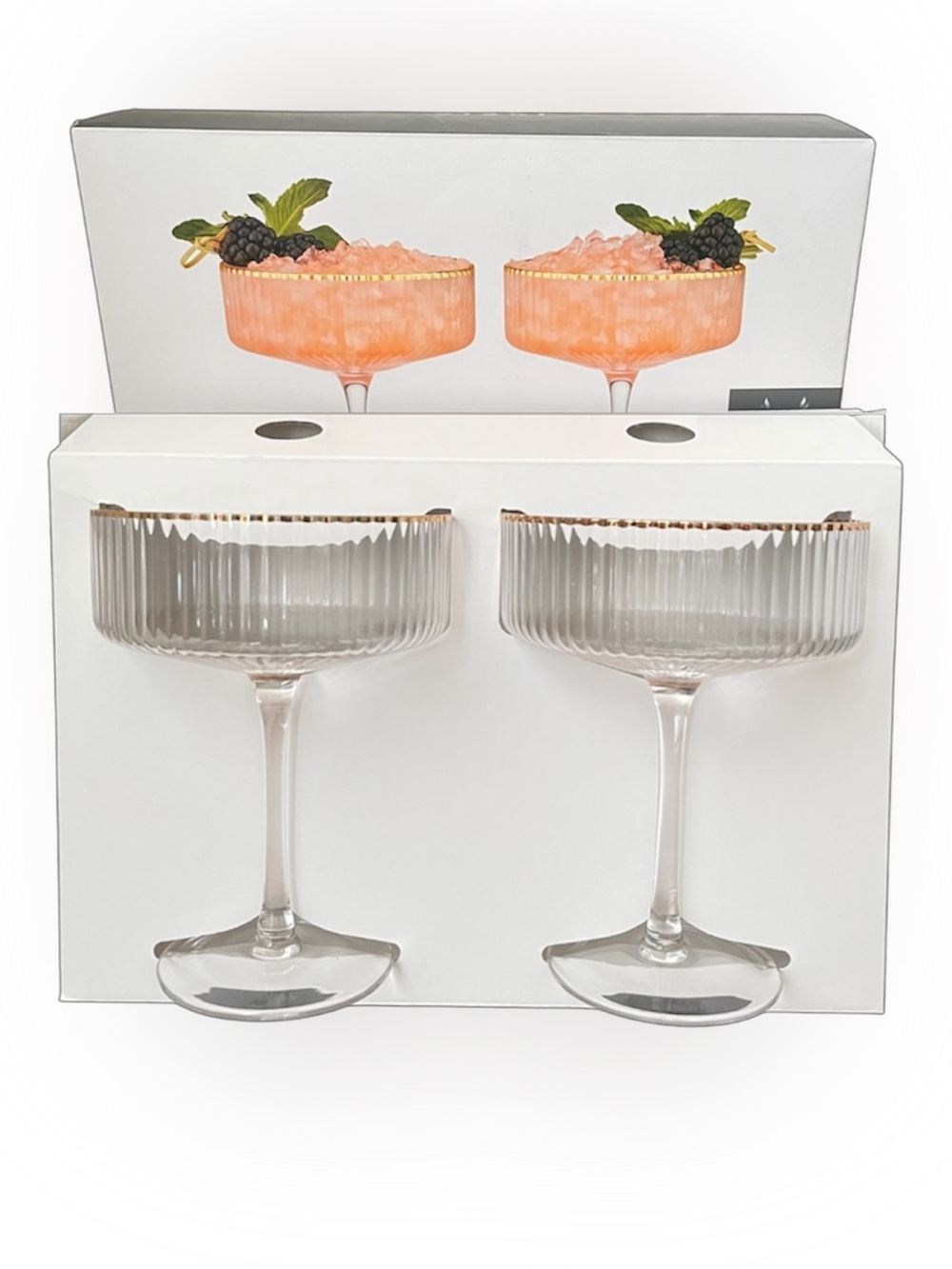 NIB Viski Meridian Gold Rim Crystal Coupe Glasses Set of 2